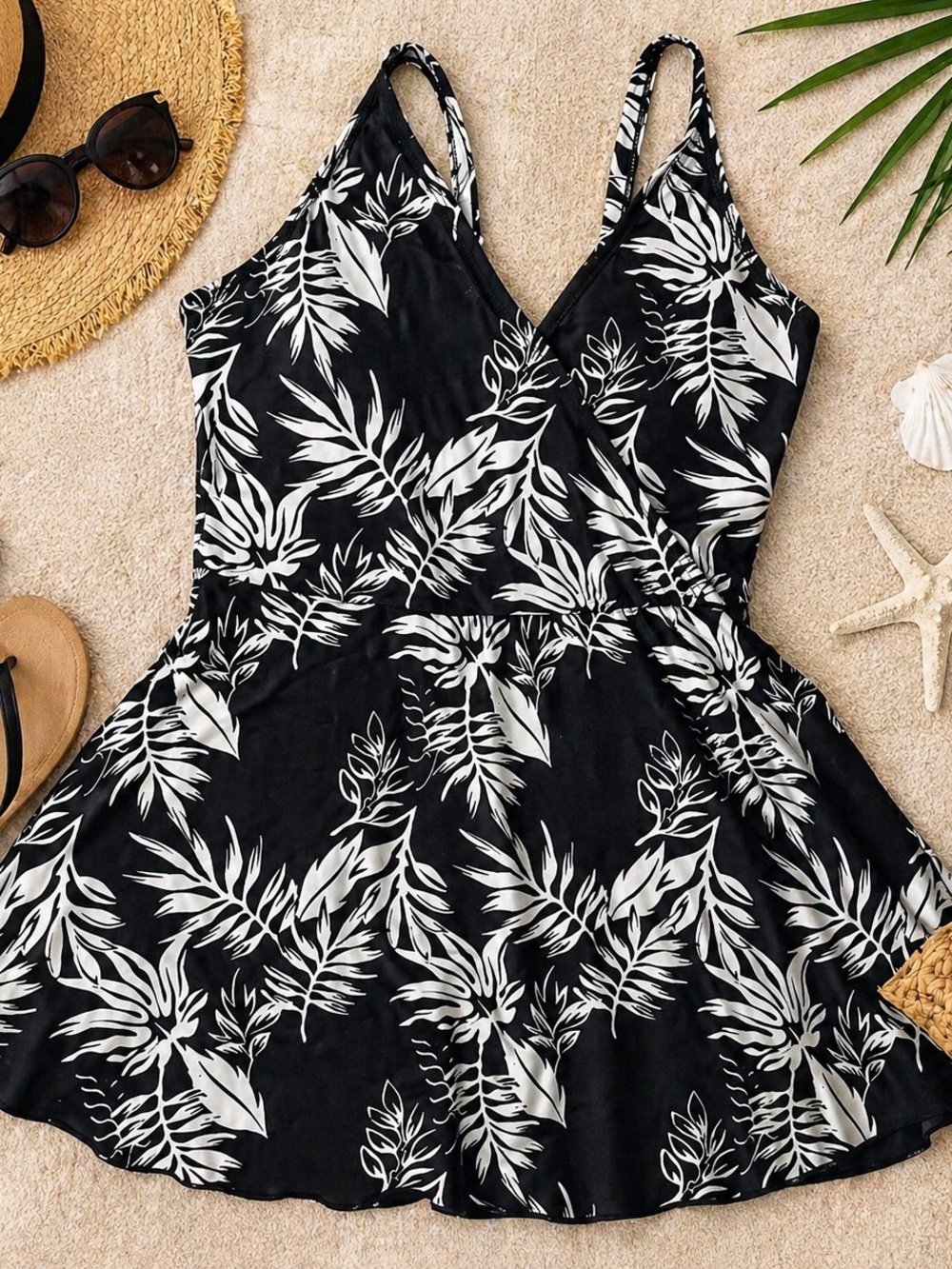 Alisha Levine Black White Floral Swim Dress One Piece Size 8 Tummy Control